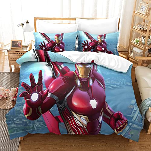 KUFRY Iron Man Bettwäsche Mit Bettbezug and Kopfkissenbezüge Bettwäsche Set 135x200 cm Bettbezüge Weicher Hypoallergenic Mikrofaser Bettwäsche fürs Bett Garnitur mit Reissverschluss und Kissenbezug von KUFRY