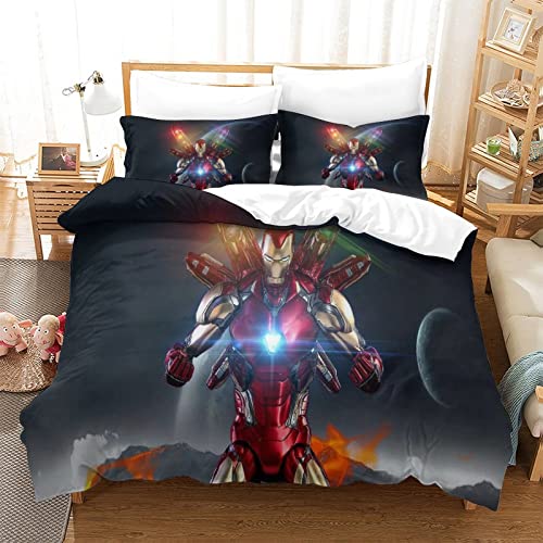 KUFRY Iron Man Bettwäsche Mit Bettbezug and Kopfkissenbezüge Bettwäsche Set 200x200 cm Bettbezüge Weicher Hypoallergenic Mikrofaser Bettwäsche fürs Bett Garnitur mit Reissverschluss und Kissenbezug von KUFRY