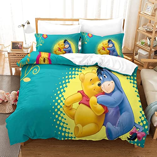 KUFRY Winnie Puuh Muster Bettbezug Bettwäsche-Sets 135x200 cm Bettbezüge Weicher Hypoallergenic Mikrofaser Bettwäsche fürs Bett Garnitur Mit Reissverschluss Und Kissenbezug von KUFRY