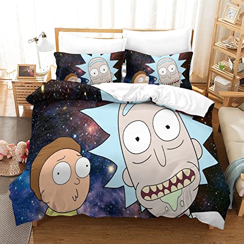 Rick and Morty Bettwäsche Bettbezug 135x200 cm Bettwäsche Set 135x200 cm Weiche Bequem Hypoallergenic Mikrofaser Bettbezüge mit Kissenbezug und Reißverschluss für Erwachsene Kind von KUFRY