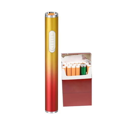 Feuerzeug USB Feuerzeuge Wiederaufladbar Winddicht Flammenlos Elektrisch Schlank Klein Tragbar Zigarette Feuerzeug (Gelb-Rot) von KUGUAN