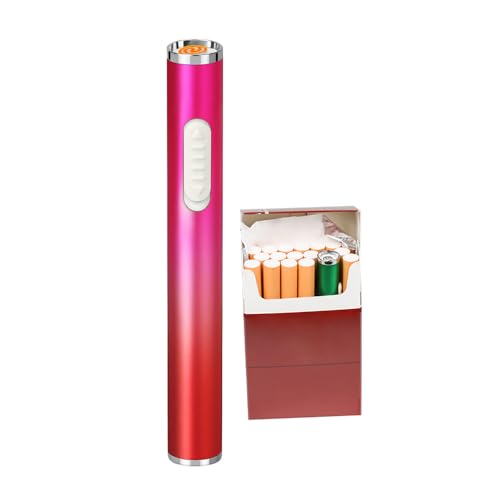 Feuerzeug USB Feuerzeuge Wiederaufladbar Winddicht Flammenlos Elektrisch Schlank Klein Tragbar Zigarette Feuerzeug (Rosa-Rot) von KUGUAN