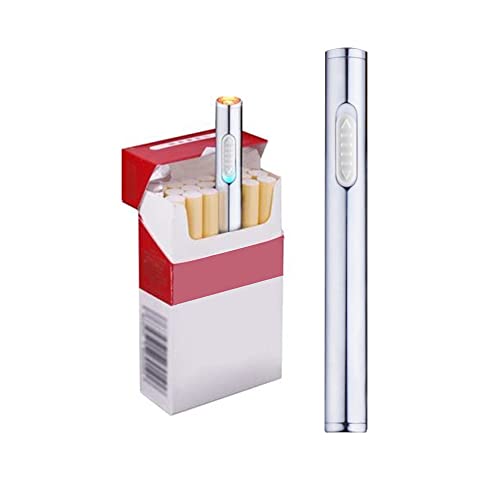 Feuerzeug USB Feuerzeuge Wiederaufladbar Winddicht Flammenlos Elektrisch Schlank Klein Tragbar Zigarette Feuerzeug (Silber) von KUGUAN