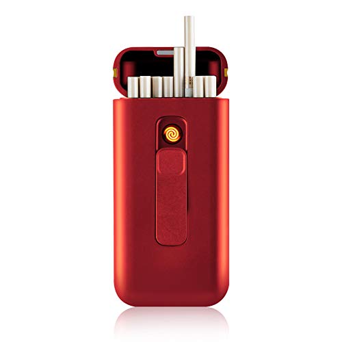 Zigarettenanzünder Tragbar 20 Stück 100 Stück Schmale Zigaretten USB-Feuerzeuge 2 in 1 Wiederaufladbar Flammenlos Windfest Elektrisches Feuerzeug (Red) von KUGUAN