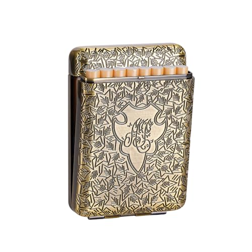 Zigarettenetui 16 stücke Regular/King Size Zigarettenbox Retro Metall Tragbar Gut für Männer Frauen (Bronze) von KUGUAN