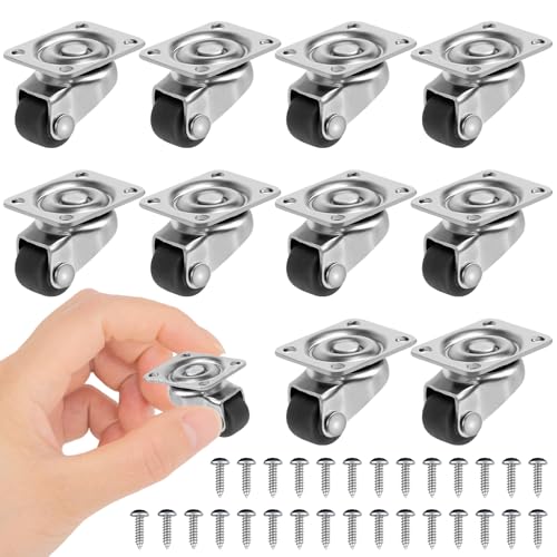 10 Stück Mini Möbelrollen Lenkrollen, 12MM 360 Grad Lenkrollen Set Schwerlastrollen Set Möbelrollen, Leise Schwenkrollen Transportrollen mit Schrauben für Mini Möbel Aufbewahrungsbox von KUHAWL