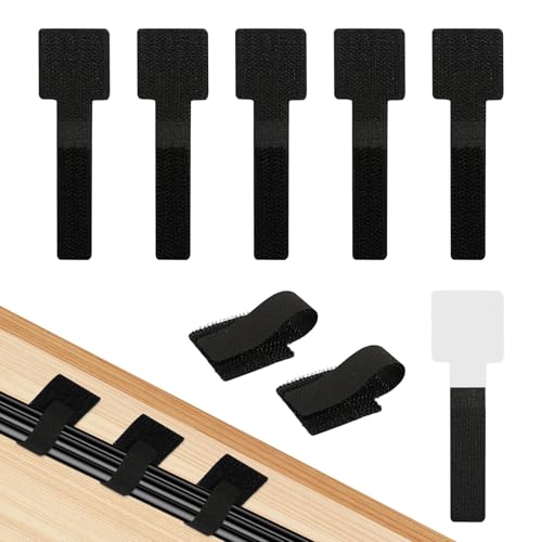 50 Stück Kabelhalter Selbstklebend, Kabelbinder Schwarz Set, Kabel Organizer Unter Dem Schreibtisch Wiederverwendbare Nylon Kabelmanagement für Schreibtisch Nachttisch Ladekabeln von KUHAWL