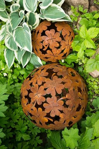 2er Set Dekokugel, Rost Ø: 23/35cm, Blume Deko-Kugel Gartenkugel Edelrost Kugel von KUHEIGA