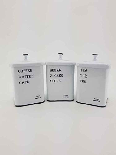 KUHEIGA 3er-Set Vorratsdosen mit Deckel, Metall weiß Zucker, Tee, Kaffee-Dose von KUHEIGA