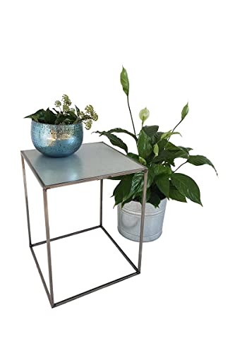 KUHEIGA Beistelltisch Metall Farbe: Zink H: 50cm Pflanzentisch Metall, Blumentisch Deko-Tisch, Nachttisch von KUHEIGA