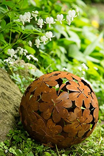 Dekokugel, Rost Ø 23cm Blume Deko-Kugel Gartenkugel Edelrost Kugel von KUHEIGA
