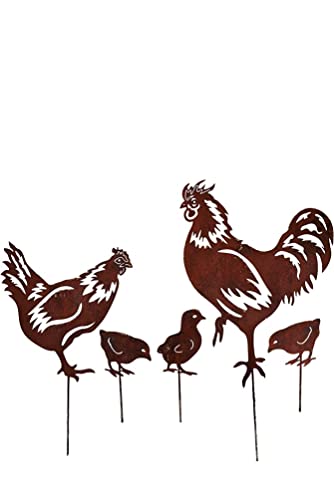 Gartenstecker 5er Set aus 1 x Hahn, 1 x Huhn und 3 Stck. Küken aus Metall in Rost Pflanzstecker Rostdeko Gartenstecker 5er Set aus 1 x Hahn, 1 x Huhn und 3 Stck. Küken aus Metall in Rost Pflanzstecker Rostdeko von KUHEIGA