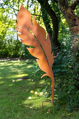 KUHEIGA Gartenstecker Feder aus Metall Edelrost, Roststecker Höhe 152cm Beetstecker Rost von KUHEIGA
