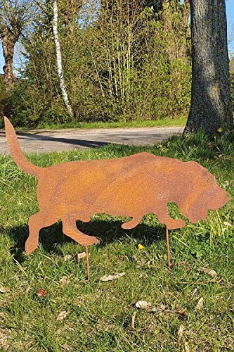 KUHEIGA Gartenstecker Hund Tier Metall Rost Höhe: 57cm Gartenfigur Gartendeko Jagdhund von KUHEIGA