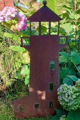 KUHEIGA Gartenstecker Leuchtturm aus Edelrost Gesamthöhe: 105cm Gartendeko Rostanker von KUHEIGA