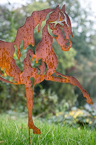 KUHEIGA Gartenstecker Pferd Edelrost, Rost H: 70cm Pflanzstecker Gartenstab Gartendeko Rost von KUHEIGA