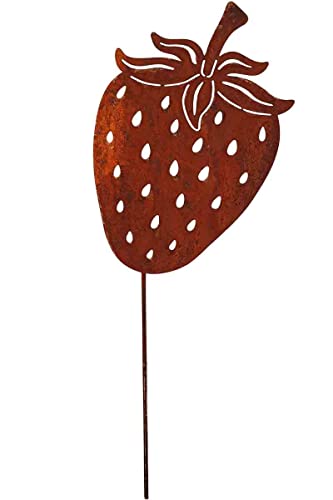 KUHEIGA Gartenstecker Rost Erdbeere aus Metall Roststecker Höhe 47cm Beetstecker von KUHEIGA