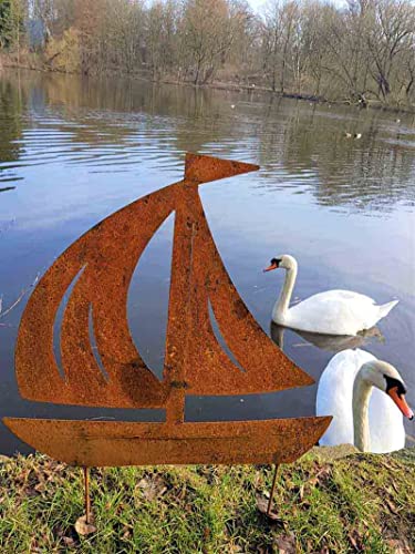 KUHEIGA Gartenstecker Rost Segelboot/Boot aus Metall Roststecker Höhe 80cm Beetstecker von KUHEIGA