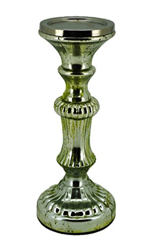 KUHEIGA Kerzenleuchter/Kerzenständer Höhe: 30cm Glasleuchter Farbe: Silber/Antikgrün von KUHEIGA