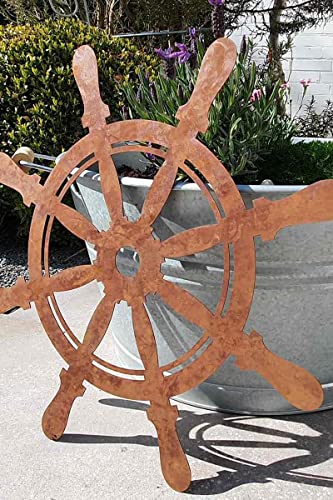 KUHEIGA Steuerrad aus Edelrost H: 40cm zum Hängen oder Stellen Stellen Gartendeko Roststeuerrad von KUHEIGA