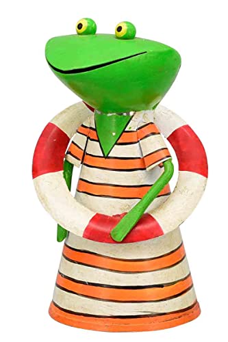 KUHEIGA Zaunhocker Frosch H:19cm, Metall Zaunfiguren, Zauntiere Pfostenhocker orange mit Rettungsring von KUHEIGA