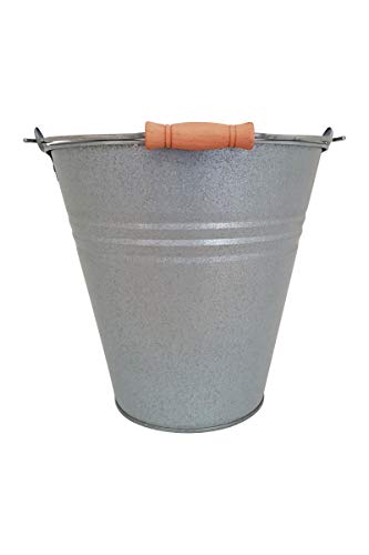 KUHEIGA Zinkeimer mit Holzgriff in AntikZink H: 29cm Ø: 30cm, Zinkeimer 10l Pflanzeimer von KUHEIGA