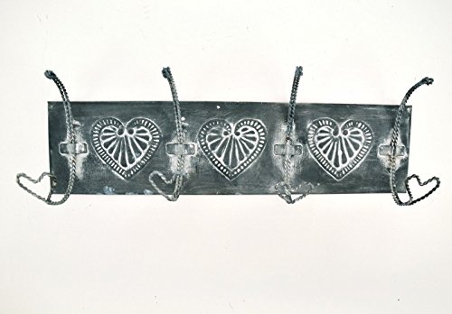 Wandgarderobe/Hakenleiste Garderobe aus Metall Antik - Grau L: 40cm m. Herzen von KUHEIGA