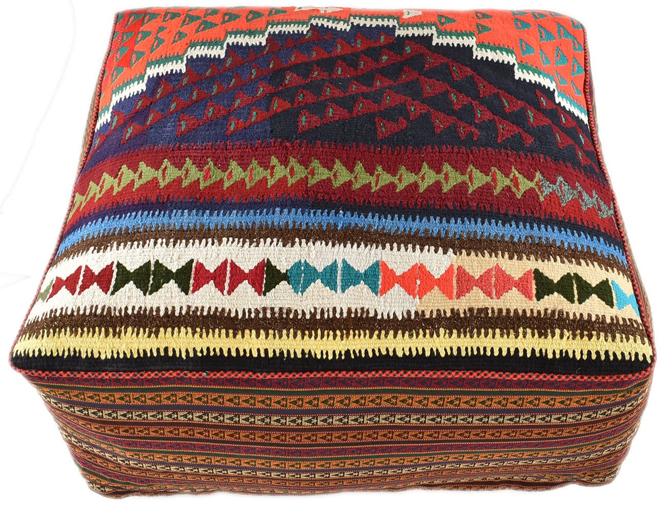 KUHFELL online & NOMAD Pouf ORIENT KELIM POUF SITZKISSEN BODENKISSEN FUßHOCKER 80 x 80 x 30 cm von KUHFELL online & NOMAD