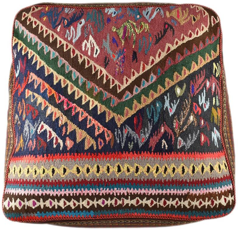 KUHFELL online & NOMAD Pouf ORIENT KELIM POUF SITZKISSEN BODENKISSEN FUßHOCKER 80 x 80 x 30 cm von KUHFELL online & NOMAD