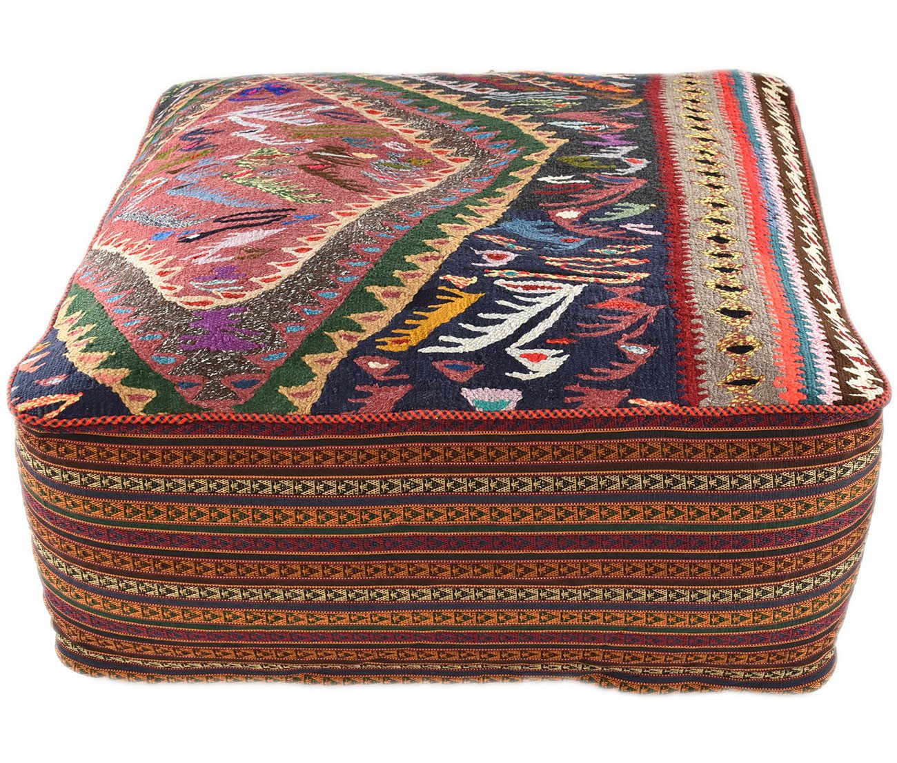 KUHFELL online & NOMAD Pouf ORIENT KELIM POUF SITZKISSEN BODENKISSEN FUßHOCKER 80 x 80 x 30 cm von KUHFELL online & NOMAD