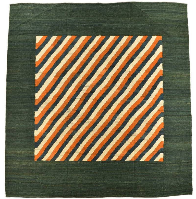KUHFELL online & NOMAD Orientteppich Handgewebter persischer Nomaden Teppich Kelim 210 x 200 cm in Grün, Handgewebt, 100% Wolle, pflanzliche Farben von KUHFELL online & NOMAD
