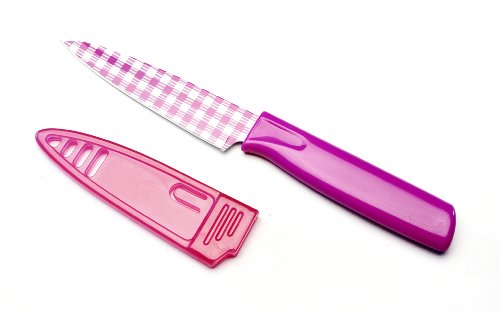 KUHN RIKON 22456 Messer Gemüsemesser Colori Art Gingham Rüstmesser pink 19,5 cm m. Klingenschutz von KUHN RIKON