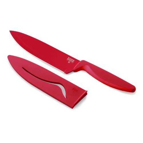 KUHN RIKON 22891 Messer Colori 2 Kochmesser dunkelrot ergonomischer Griff 28 cm Edelstahl antihaftbeschichtet m. Klingenschutz von KUHN RIKON