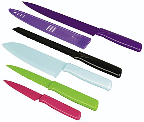 KUHN RIKON 23969 Messer Colori 1 Messer-Set 5-teilig Box Gemüsemesser 19,5 cm/Küchenmesser Wellenschliff 24 cm/Kochmesser 29 cm/Brotmesser 30cm/Schinkenmesser 35cm von KUHN RIKON