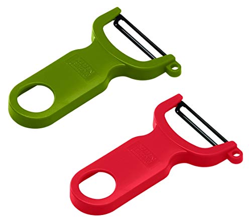 KUHN RIKON 24286 Swiss Peeler Sparschäler Set 2-teilig, Gemüseschäler, Edelstahlklinge, Rot und Grün, Plastic von KUHN RIKON