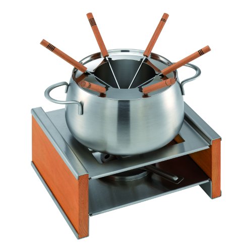 KUHN RIKON 32192 Fondue Fleischfondue Set Wood Holz mit Spritzschutz und Platz für 6 Gabeln - bestehend aus Fonduetopf, Rechaud, Gabeln von KUHN RIKON