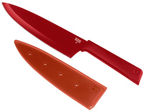 KUHN RIKON COLORI+ Kochmesser gerade Klinge mit Klingenschutz, antihaftbeschichtet, Edelstahl, 30 cm, rot von KUHN RIKON