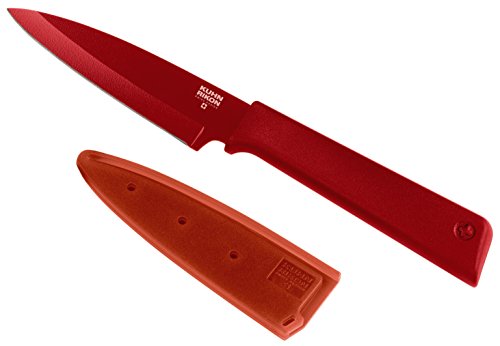 KUHN RIKON 26601 COLORI+ Rüstmesser gerade Klinge mit Klingenschutz, antihaftbeschichtet, Edelstahl, 19 cm, rot von KUHN RIKON