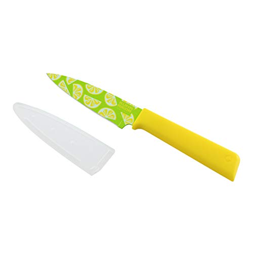 Kuhn Rikon 20491 COLORI Funky Fruit Zitrone Rüstmesser, 18/8 Edelstahl, zitrusgelb von KUHN RIKON