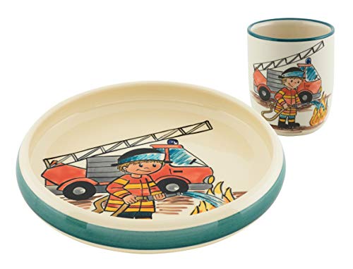 Kuhn Rikon 39550 Kinderset Feuerwehrmann, Keramik, Teller, Tasse, Porcelain von KUHN RIKON