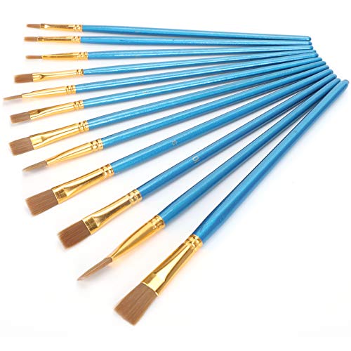KUIDAMOS 12-teiliges Malpinsel-Set Flache Spitze Nylonwolle Blauer Stab Holzaluminium-Röhren-Farbstift für Erwachsene/Kinder Kunsthandwerk von KUIDAMOS