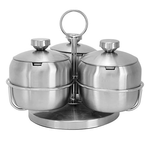 Rotating Rack with 3 Refillable Jars and Spoons 3-teilig Gewürzgläser Set Kaffee Organizer, Edelstahl Gewürzgläser/Flaschen mit Deckel Löffel für Salt, Sugar, Spices, von KUIDAMOS