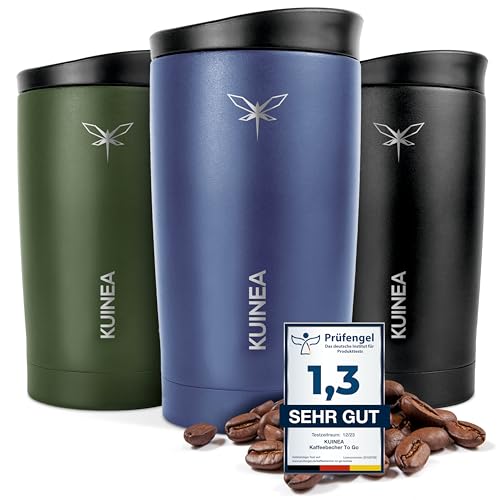 KUINEA Kaffeebecher To Go 350ml [100% auslaufsicher] Edelstahl Thermobecher Kaffee To Go, bis 6h warm, Coffee To Go Becher mit hygienischem Spezial-Verschluss, Travel Mug für Kaffee & Tee, BPA-frei von KUINEA