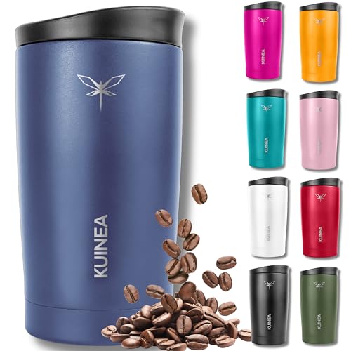 KUINEA Kaffeebecher To Go 350ml [100% auslaufsicher] Edelstahl Thermobecher Kaffee, bis 6h warm, Coffee To Go Becher mit hygienischem Spezial-Verschluss, Travel Mug für Kaffee & Tee, BPA-frei, blau von KUINEA