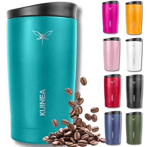 KUINEA Kaffeebecher To Go 350ml [100% auslaufsicher] Edelstahl Thermobecher Kaffee, bis 6h warm, Coffee To Go Becher mit hygienischem Spezial-Verschluss, Travel Mug für Kaffee & Tee, BPA-frei, türkis von KUINEA