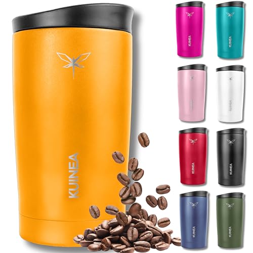 KUINEA Kaffeebecher To Go 350ml [100% auslaufsicher] Edelstahl Thermobecher Kaffee, bis 6h warm, Coffee To Go Becher mit hygienischem Spezial-Verschluss, Travel Mug für Kaffee & Tee, BPA-frei, orange von KUINEA