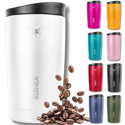KUINEA Kaffeebecher To Go 350ml [100% auslaufsicher] Edelstahl Thermobecher Kaffee, bis 6h warm, Coffee To Go Becher mit hygienischem Spezial-Verschluss, Travel Mug für Kaffee & Tee, BPA-frei, weiß von KUINEA