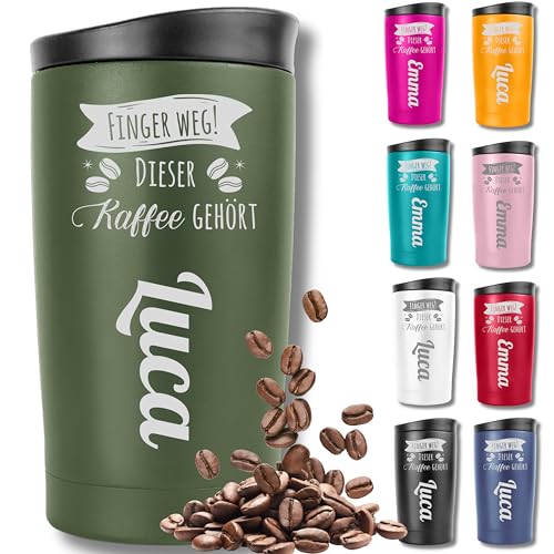 KUINEA Thermobecher personalisiert [100% auslaufsicher] Kaffeebecher To Go personalisiert 350ml, Kaffeebecher mit Gravur, Coffee To Go Becher personalisiert, kaffeebecher personalisiert grün von KUINEA