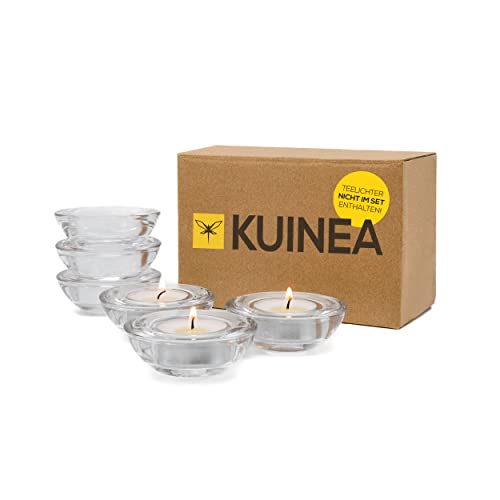 KUINEA Teelichthalter [6er Set] Teelichtgläser Set aus Glas I Edle Deko Teelichtgläser - Windlicht Glas Set I Dekoration für Hochzeit, Geburtstag, Weihnachten I Dekoration Wohnung I Esstisch Deko von KUINEA