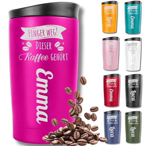 KUINEA Thermobecher personalisiert mit Gravur – [100 % auslaufsicher] Coffee To Go Becher 350 ml – personalisierter Kaffeebecher Edelstahl – pink – ideale Geschenkidee für Männer & Frauen von KUINEA